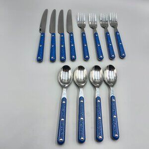 GSI Outdoors Pioneer 12 Pc Blue Speckled Enamel Cutlery Set Stainless Steel